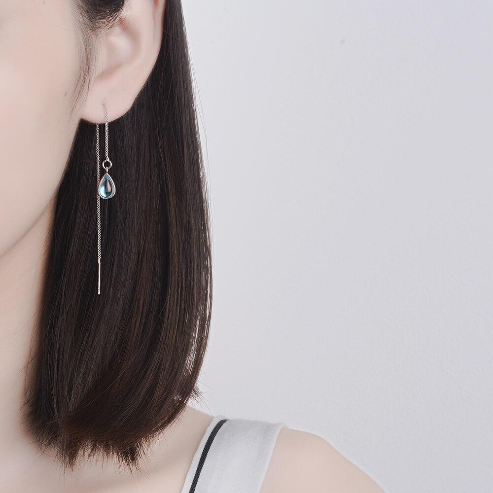 Стерлингового серебра 925 пробы, модные вечерние украшения, лунный камень, длинные серьги с кисточками для женщин, цепочка для ушей, S-E654