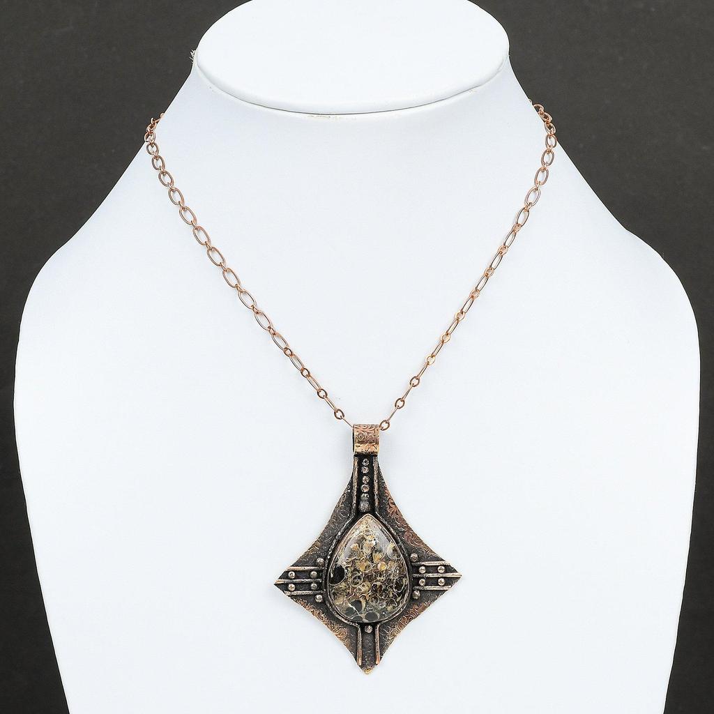 Подвеска с агатом Turritella, медный кулон, ювелирные изделия ручной работы с агатом Turritella, подвеска из настоящего драгоценного камня для женщин, изящные медные ювелирные изделия, подарок для нее