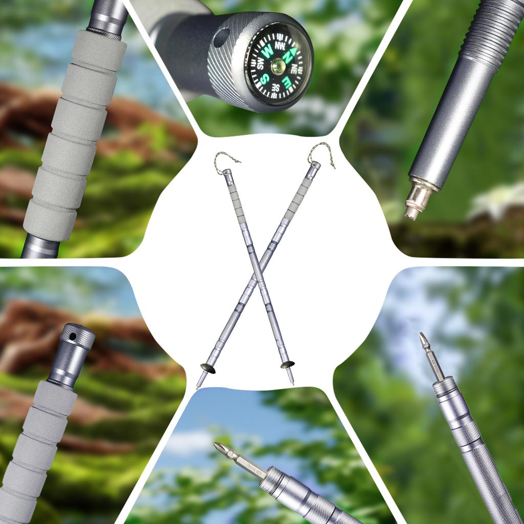 Multifunctional Trekking Poles Five Sections Of Aluminum Pole For Mountaineering Travel Climbing Hiking Walking Sticks 7