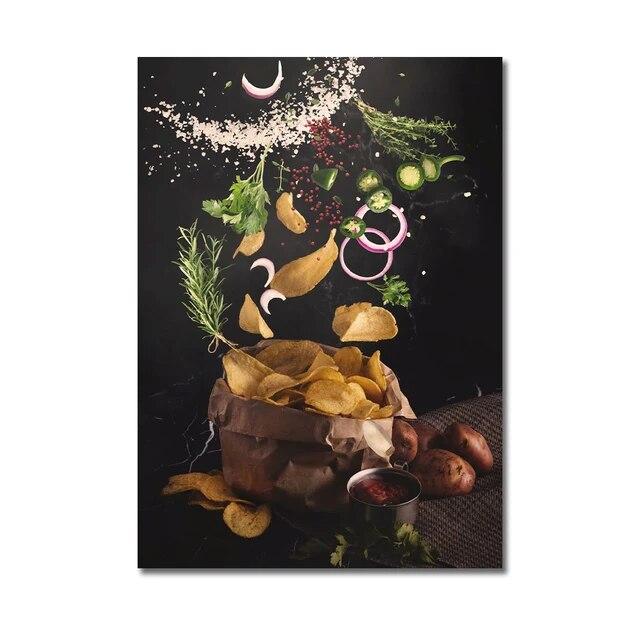Кухня плакат пицца стейк салат гамбургер буррито фотографии ресторан настенная живопись печать западная кухня холст картина без рамки