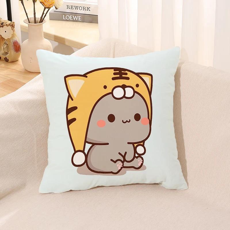 Pillow Cover Square Cushion for Bed Car Office Peach Mochi Cat Decorative Anime Room