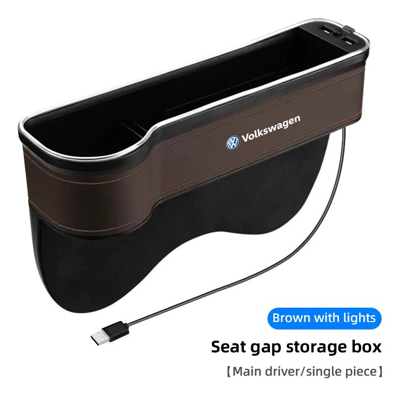 LED Light Car Seat Gap Storage Box For VW Golf Amarok Phaeton GTI Passat Car Interior Storage Pocket Case Cup Holder keychain