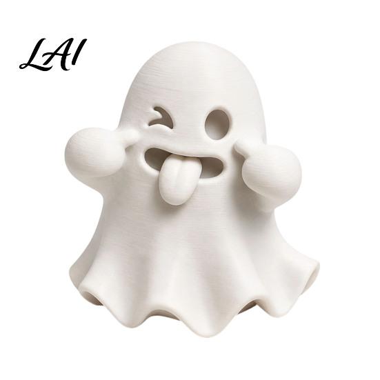 Small Halloween Decorations Ghost Figurine 3D Printed Cute Face Statue Spooky Figurine Tabletop Ornament for Shelf Desk Home Party Decor