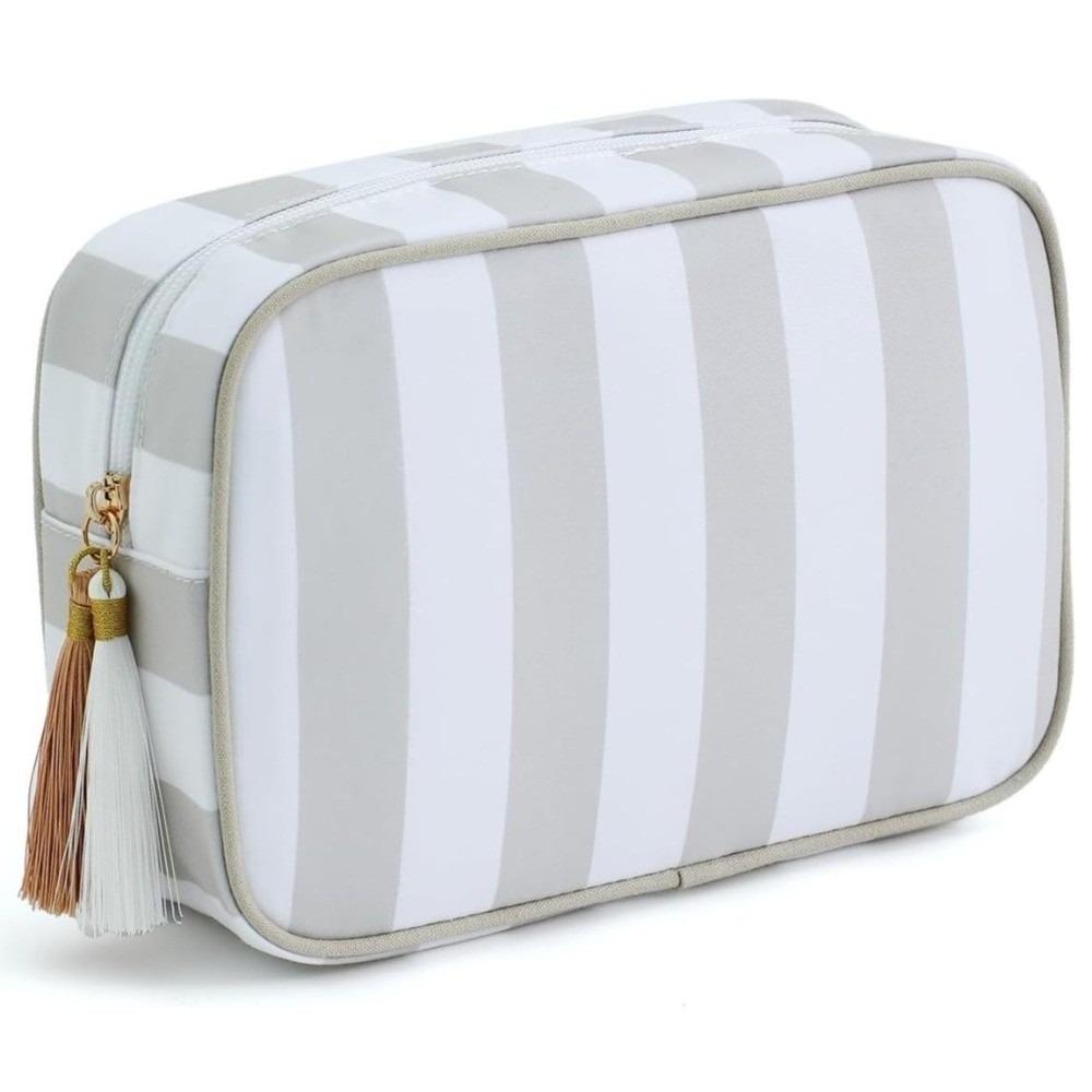 Large Capacity Portable Cosmetic Bag Large Striped Makeup Bag Portable Pouch Girls