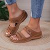 Women's Solid Color Sandals, Slip On Open Toe Double Bands Non-slip Soft Wedge Slides Shoes, Summer Comfy Shoes