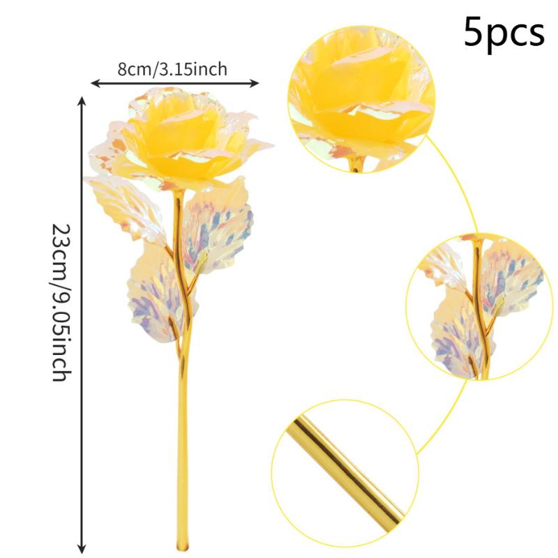 5pcs 24K Foil Plated Rose Valentine's Day Creative Gift Gold Rose Lasts Forever Love Wedding Decor Lover Lighting Roses