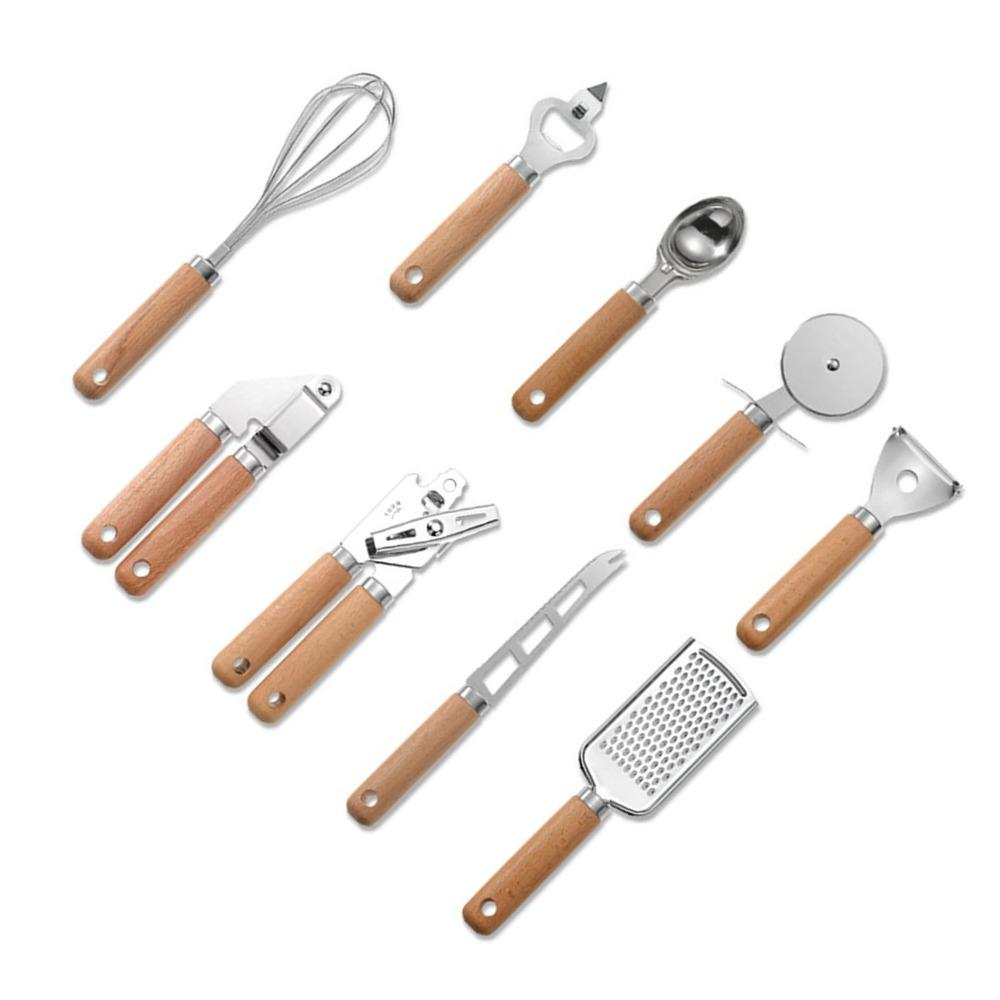 9 PCS with Wooden Handle Kitchen Utensil Set Stainless Steel Kitchen Gadget Set Home Kitchen