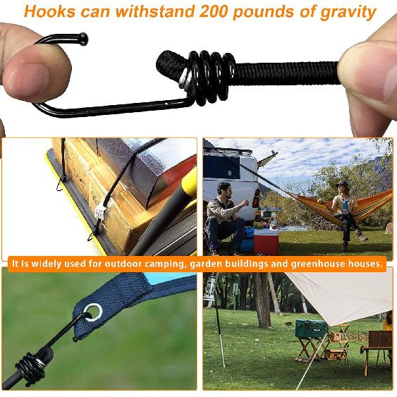 3/8 inch Plastic-Coated Bungee Shock Cord Hook, 30 PCs Plastic Coated Bungee Cord Hooks Spiral Bungee Hooks Wire Hooks End for Elastic Rope Strapping