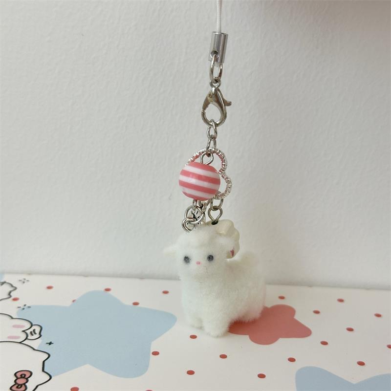 Cute Flocking Alpaca Keychain Pendant Lanyard Phone Chain Lovely Animal Sheep Backpack Charm Girl Bag Hang Ornaments Couple Gift