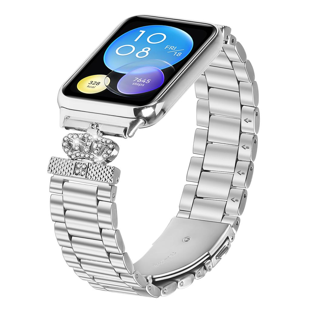 For Xiaomi Redmi Watch 4 Stainless Steel Strap Crown Shape Rhinestone Decor Silver Watch Band