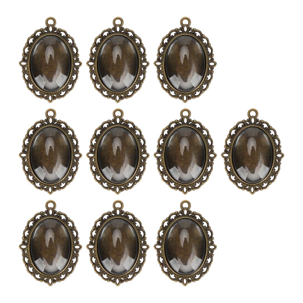 10 Sets Glass Patch Pendant Oval Trays Glass Cabochon Clear Dome Tiles DIY Jewelry Materials