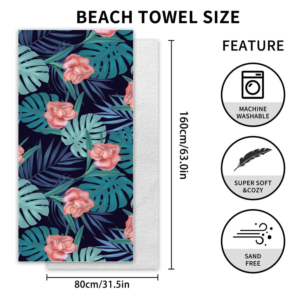 Двустороннее бархатное пляжное полотенце, спортивное полотенце с принтом из микрофибры, впитывающее банное полотенце