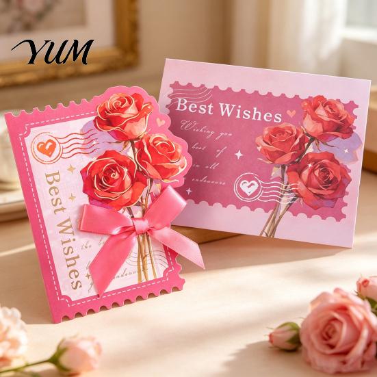 Note Cards with Envelope Floral Greeting Card Envelope, Thank You Ribbon Bow, Blessing Best Wishes for Wedding, Birthday, Baby Shower, Graduation