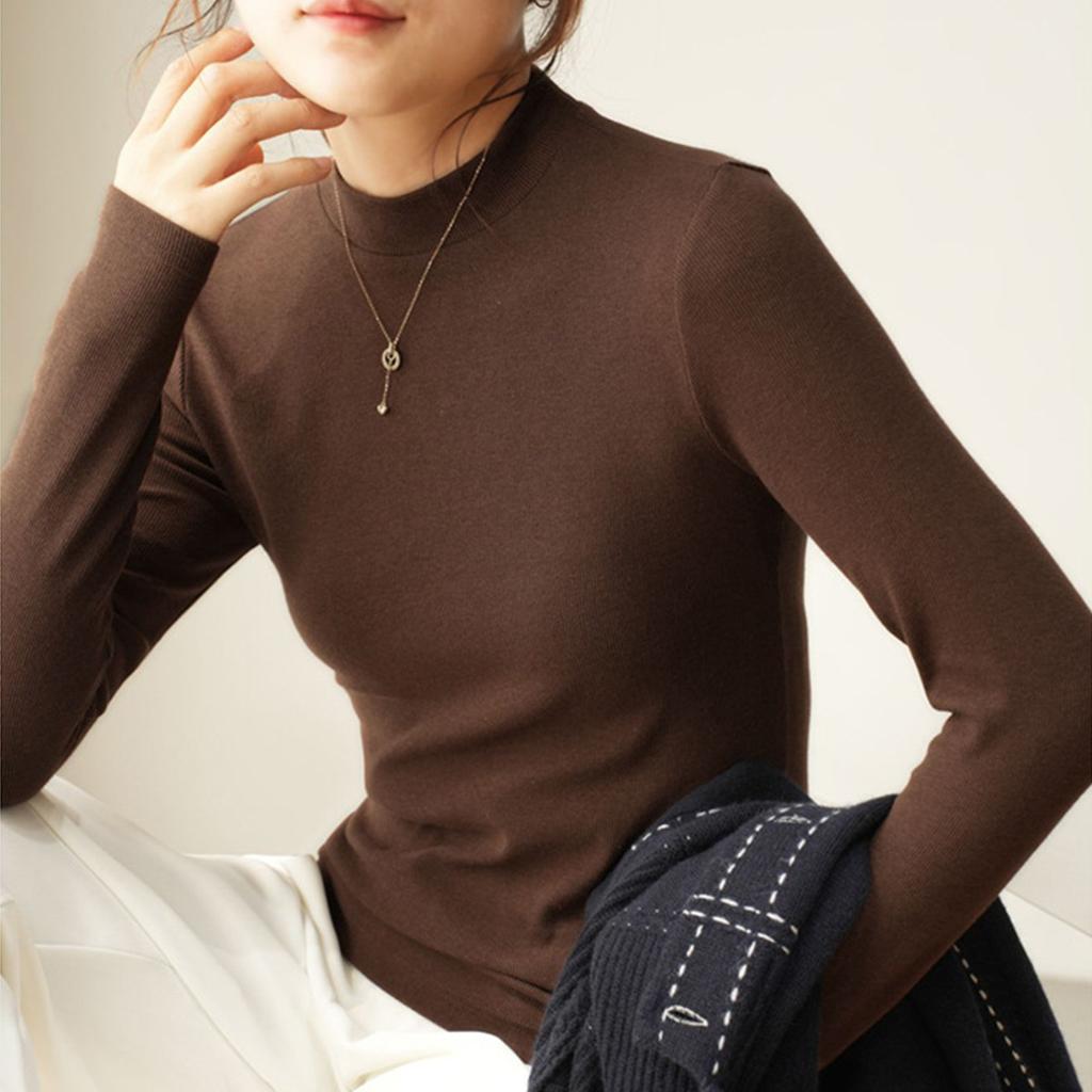 Новая осенне-зимняя футболка из чистого хлопка с длинными рукавами для женщин в корейском стиле, тонкая футболка, однотонная универсальная базовая рубашка