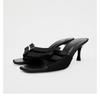Summer New Square Head Thin Heels Open-toe Slippers Black Bow Temperament High-heeled Sandals To Wear Sandalias