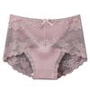 Women Underpants Hollow Out Super Breathable Soft Solid Color Mid Waist Anti-septic Elastic Flower Embroidery Lace