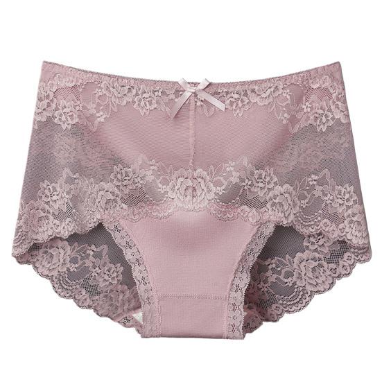 Women Underpants Hollow Out Super Breathable Soft Solid Color Mid Waist Anti-septic Elastic Flower Embroidery Lace