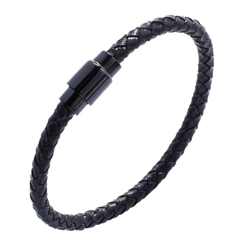 Black Leather Bracelet Men Friendship Bracelets Black Clasp Bangles Women Fashion Jewelry Birthday Gift