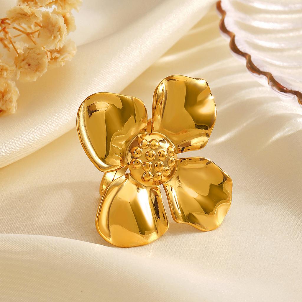 Модное популярное крупное кольцо-цветок из нержавеющей стали для женщин, ювелирные изделия из титановой стали для отпуска, элегантное свадебное кольцо золотого цвета