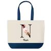 Sac Shopping - PLANETEE - Neyla - Fond Bleu - Motif Lettre Fleur - Coton 40 X 45 Cm