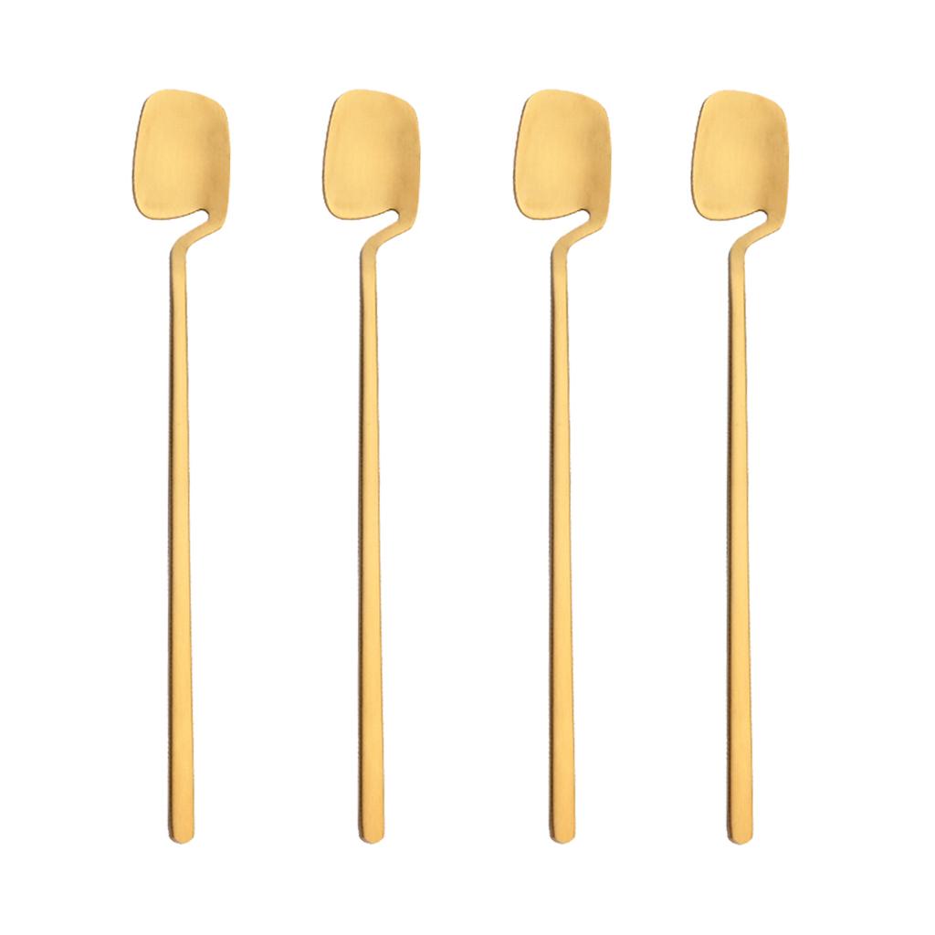 4 шт. Золотая ложка для перемешивания кофе, чая, длинной ручкой, десертная ложка для мороженого, экологически чистая посуда из нержавеющей стали 304, кухонная посуда