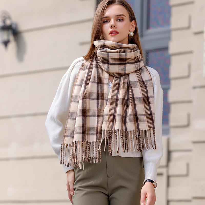 Knitted Thick Print Warm Winter Scarf New Women Plaid Design Pashmina Shawls Cashmere Shawl Lady Wrap Tassel Scarves