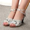 New Fashion Satin Ladies Women Tango Ballroom Heels Women Dance Shoes Modern Latin Salsa Shoes Girls Party Square Heels Sandals