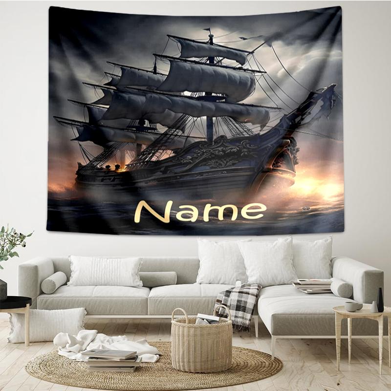 Custom Name sailboat Print Tapestry, Backdrop, Easy Setup, Ideal for Bedroom, Office & Living Room, with Aesthetic Wall Hanging Decor.