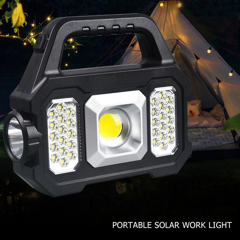 Portable Rechargeable Emergency Solar COB Camping Light Searchlight Camp Light Flood Light Flashlight And
