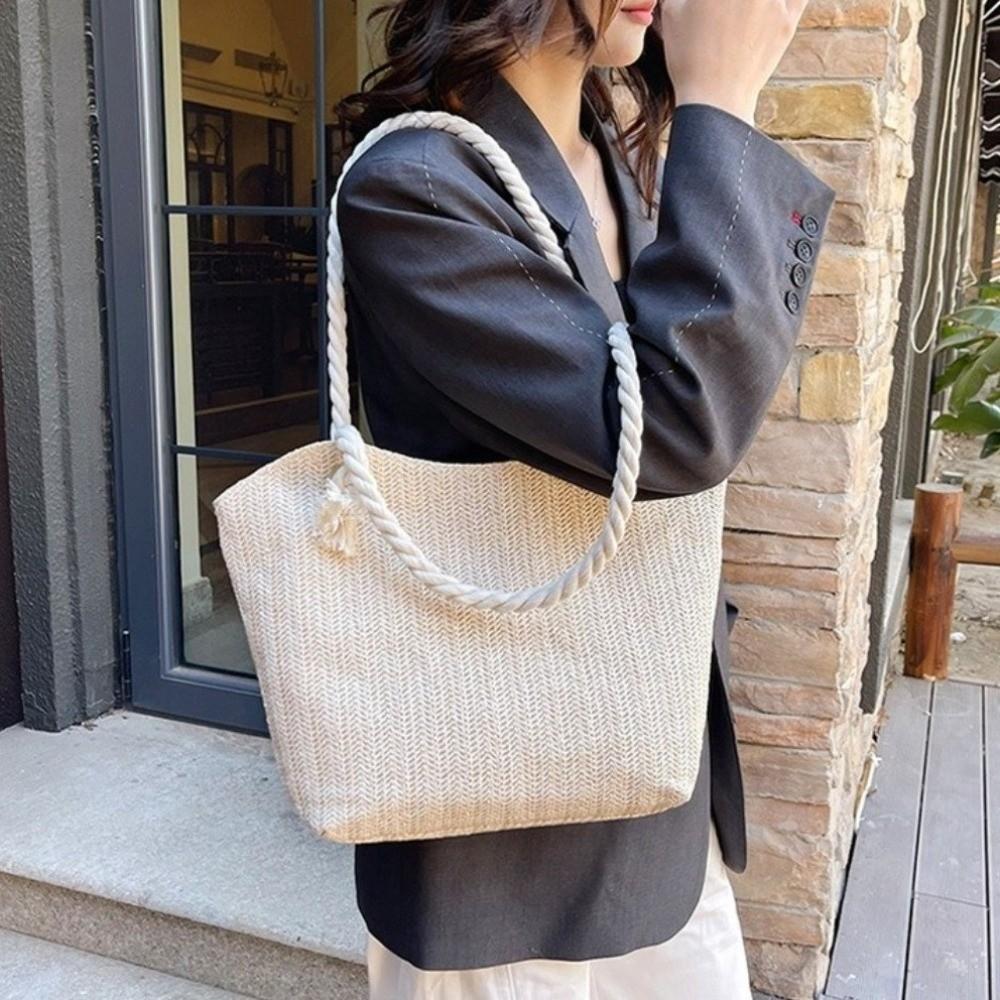 Bohemian Beach Handbag Large Capacity Underarm Shoulder Bag Vintage Straw Tote Bag Travel