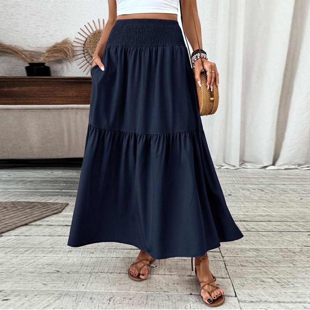 Женская модная плиссированная юбка с цветочным принтом и эластичным поясом, свободная юбка-трапеция с карманом