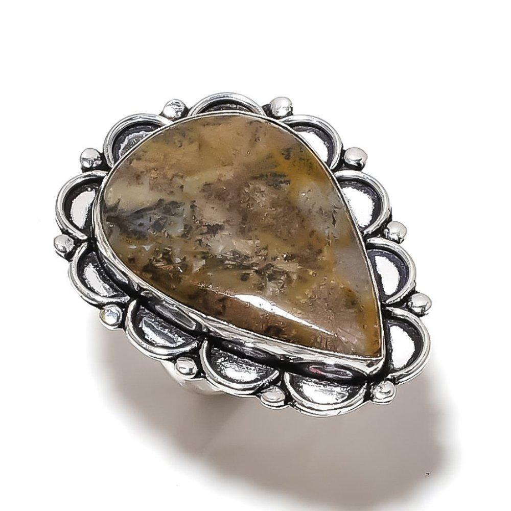 Кольцо из серебра 925 пробы с натуральным ископаемым кораллом, размер 8, t1d36