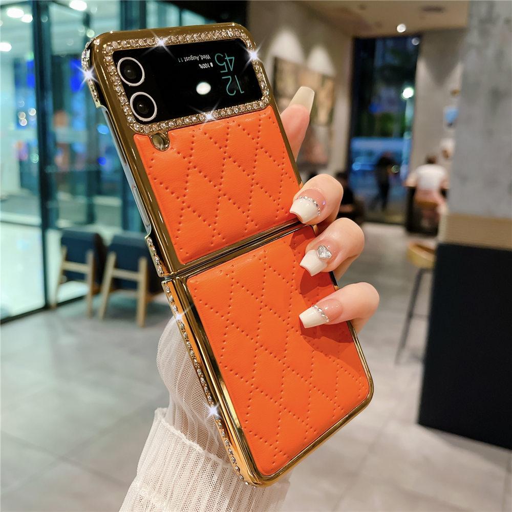 Роскошный чехол из кожи с бриллиантами и золотым покрытием для Samsung Z Flip 6 Flip 5 Flip 4 3 Противоударный чехол-книжка для телефона Coque