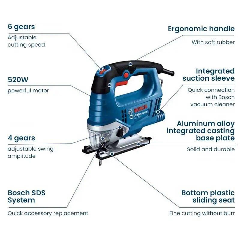 Bosch GST 750 Лобзик 520 Вт 220 В Профессиональная электрическая пила Многофункциональная деревообрабатывающая пила 6 передач Регулируемая скорость режущего станка