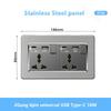 Universal Wall Light Switch Brushed Stainless Steel Panel,UK Type-c 18W Quick Charging Socket 220V Double USB Electrical Outlet