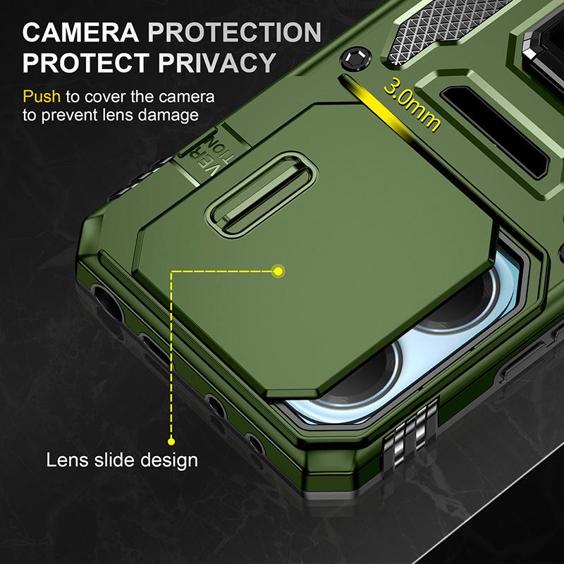 Для чехла для мобильного телефона Xiaomi Poco X7 5G Выдвижное окно Горизонтальная и вертикальная многофункциональная подставка Военный противоударный чехол для мобильного телефона