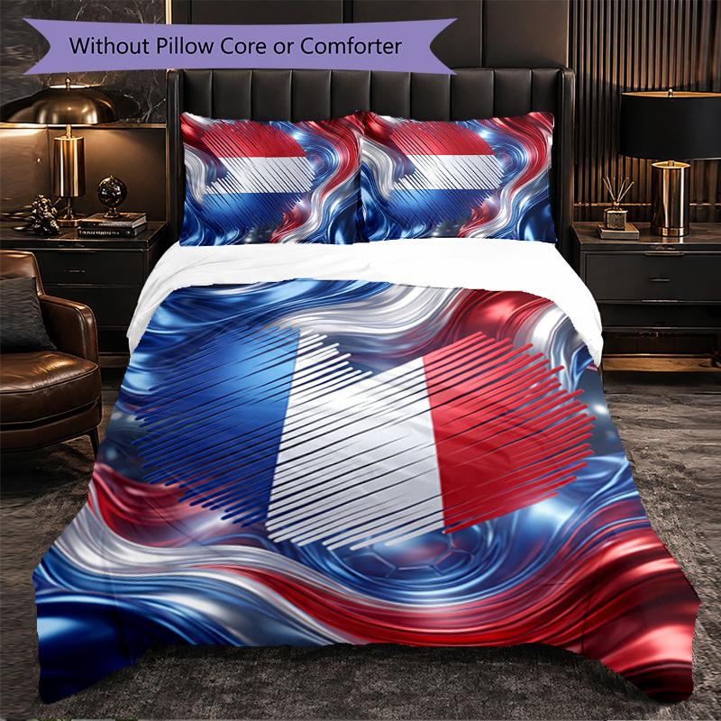 France Football Pattern 3 Pieces Bedding Set Soft Microfiber Duvet Cover with Pillow Cases for Bedroom