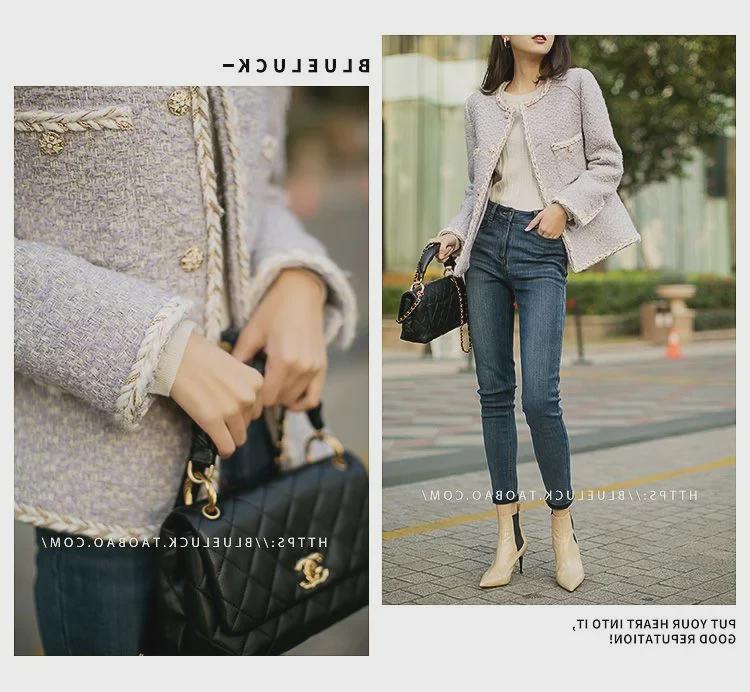 Маленький твидовый кардиган лавандово-фиолетового цвета: Женский бархат Plus, утолщенный, короткий стиль на осень/зиму 2024 г.