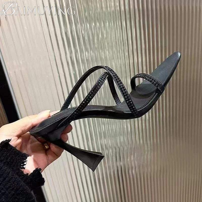 Fashion Crystal Women High Heels Slippers Sexy Heeled Sandals Luxury Summer Shoes 2025 Trend New Party Dress Woman Pumps Mujer Sandalias