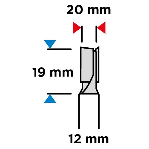 Two-flute end mill, HM, 20 x 19 mm, 12 mm shank