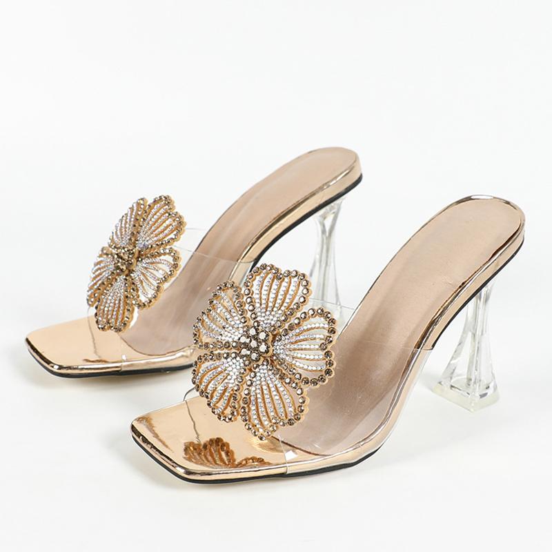 Liyke Strange Style Clear High Heels, прозрачные туфли на высоком каблуке для женщин, дизайнерские босоножки с кристаллами и цветком, сексуальные туфли с квадратным носком