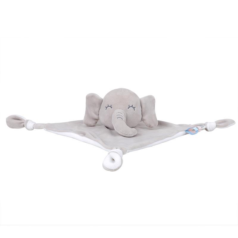 Infant & Toddler Soothing Towel Bib with Cartoon Elephant & Rabbit Design - Handy Doll-shaped Comfort Handkerchief.