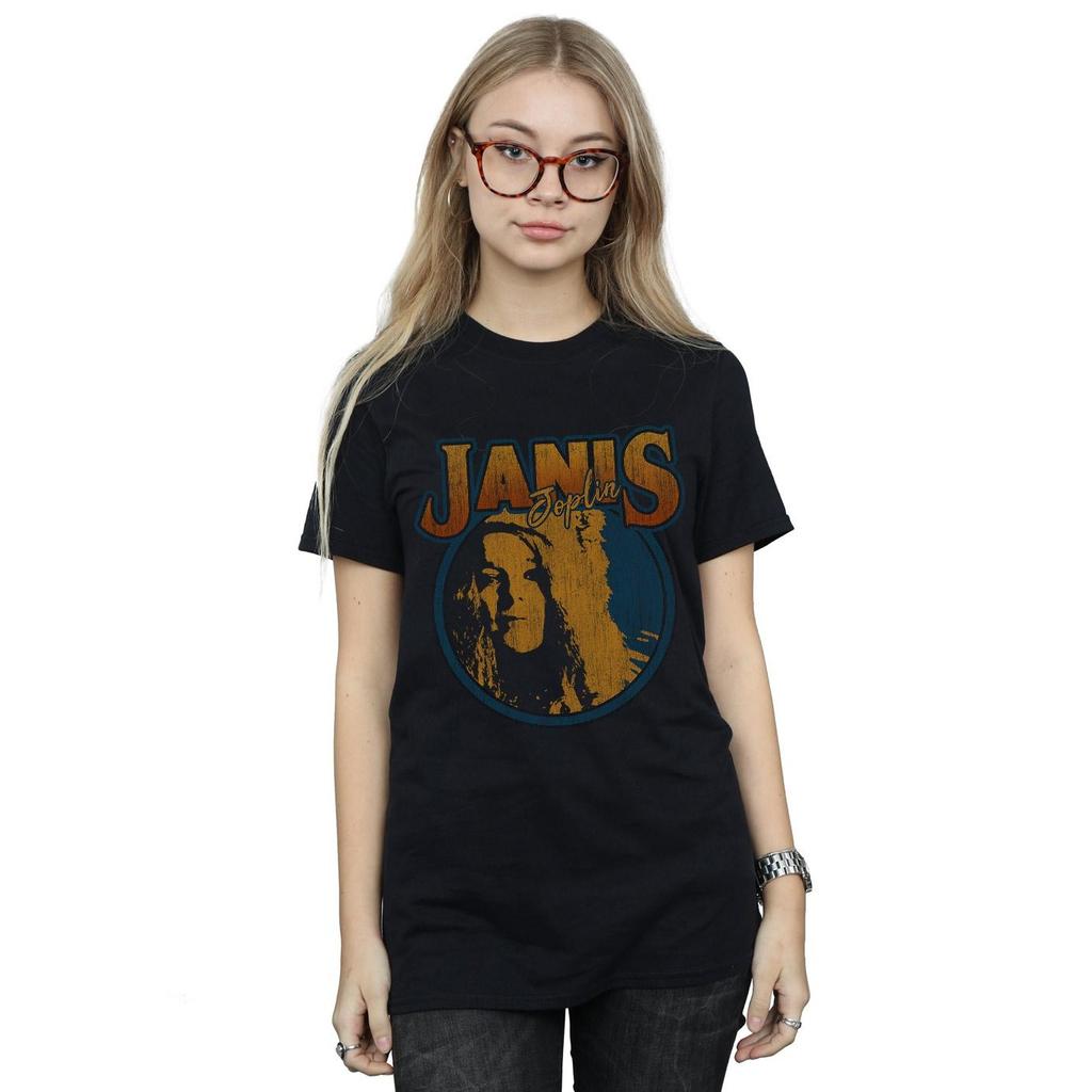 Janis Joplin Womens/Ladies Distressed Circle Cotton Boyfriend T-Shirt