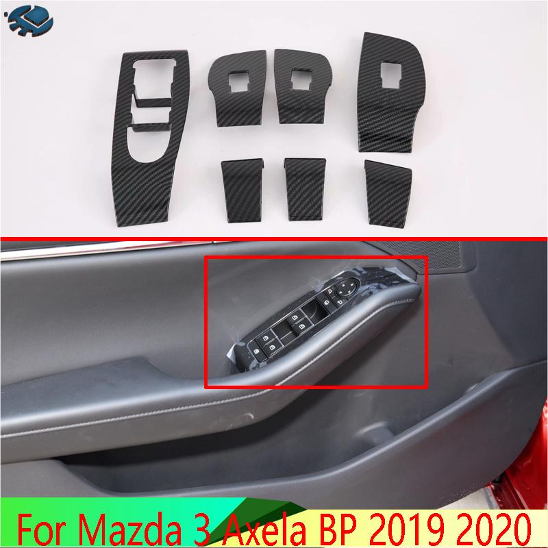 For Mazda 3 Axela Sedan BP Car Accessories Carbon Fiber Style Door Window Armrest Cover Switch Panel Trim