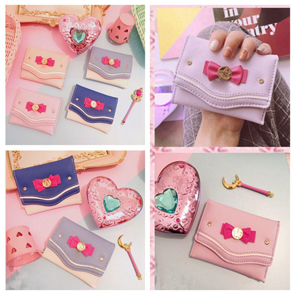 Кошелек Sailor Moon, женский клатч с бантом цвета конфет, кожа PU, кошелек для карт и монет