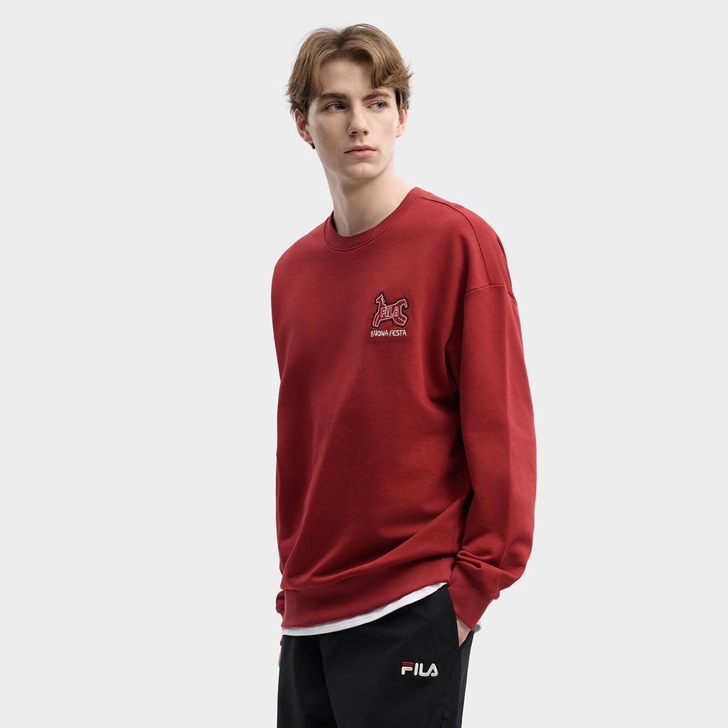 Fila CNY Лимитированная серия Новогодний Модный Трендовый Классический Ретро Спортивный Повседневный Хлопковый Удобный Свитшот с Круглым Вырезом Свободный Толстовка F11U619202FPK