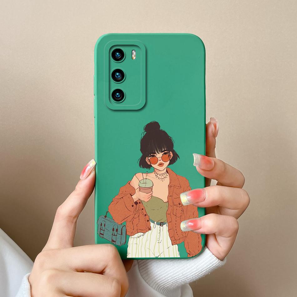 For Huawei P40 Pro Case Cute Cat Soft Liquid Silicone Full Coverage Anti Drop Bumper For HuaweiP40 P 40 P40Pro Candy Funda Shell