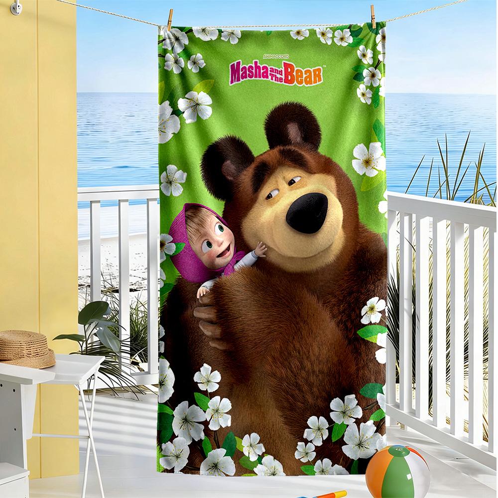 Masha Bear Beach Towel Super Soft Microfiber Quickdry Fabric Comfortable Lightweight