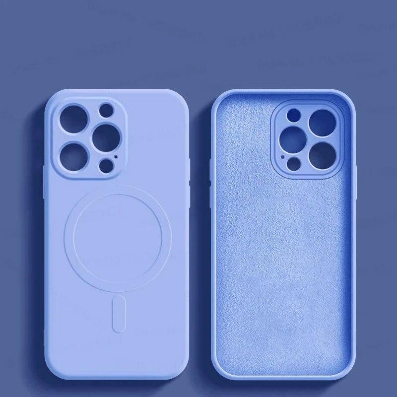 Роскошный жидкий силиконовый чехол для телефона iPhone 15 14 13 12 11 Pro Max Plus для Magsafe с беспроводной зарядкой, противоударный магнитный чехол