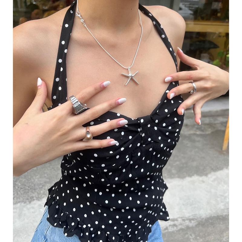 Женские топы в горошек с вырезом халтер, низким вырезом, на завязках, с оборками, без спинки, без рукавов, облегающие, модные, уличные, универсальные, жилет